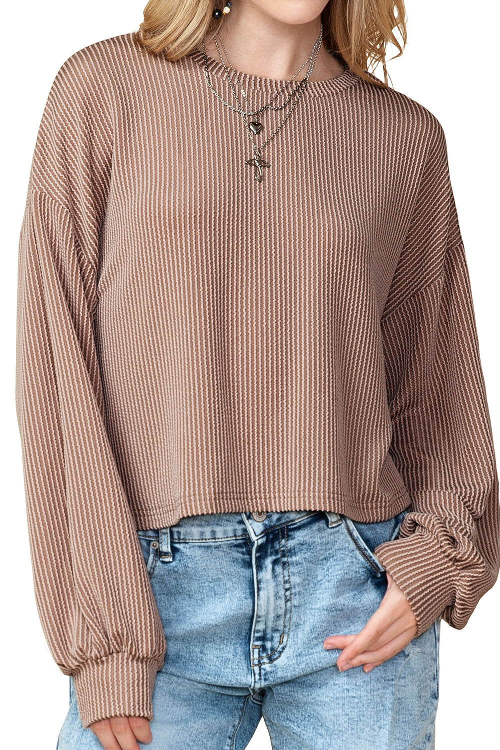 Black Casual Cording Drop Shoulder Puff Sleeve Blouse