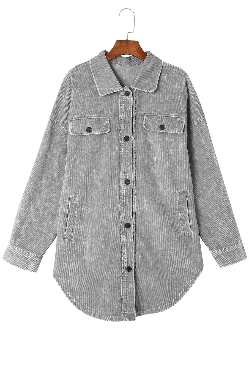 Khaki Vintage Distressed Mineral Wash Oversized Shacket