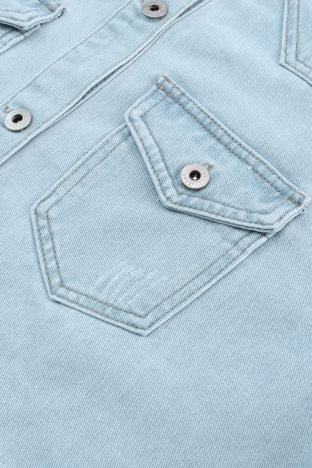 Light Blue Flap Pocket Buttoned Raw Hem Denim Shacket