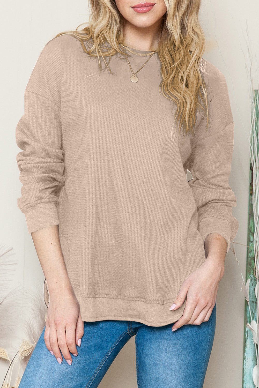 Black Crew Neck Ribbed Trim Knit Long Sleeve Top