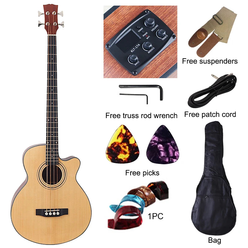 4 String 5 String Natural Color Electric Acoustic Bass Guitar Matte Big Jumbo Bass Guitar 43 Inch 24 Frets with EQ