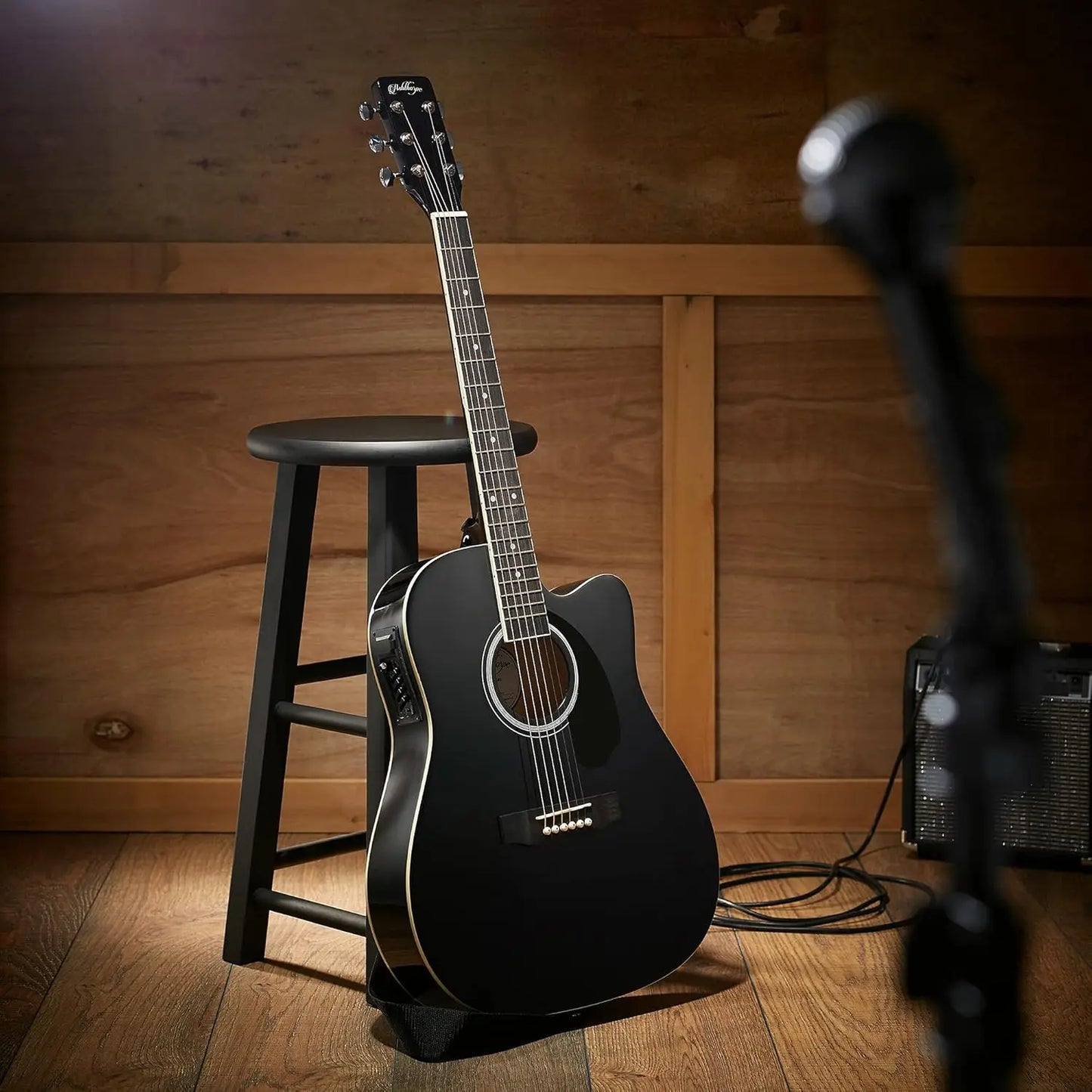 Ashthorpe Full-Size Cutaway Thinline Acoustic Electric Guitar Package - Premium Tone woods - Black