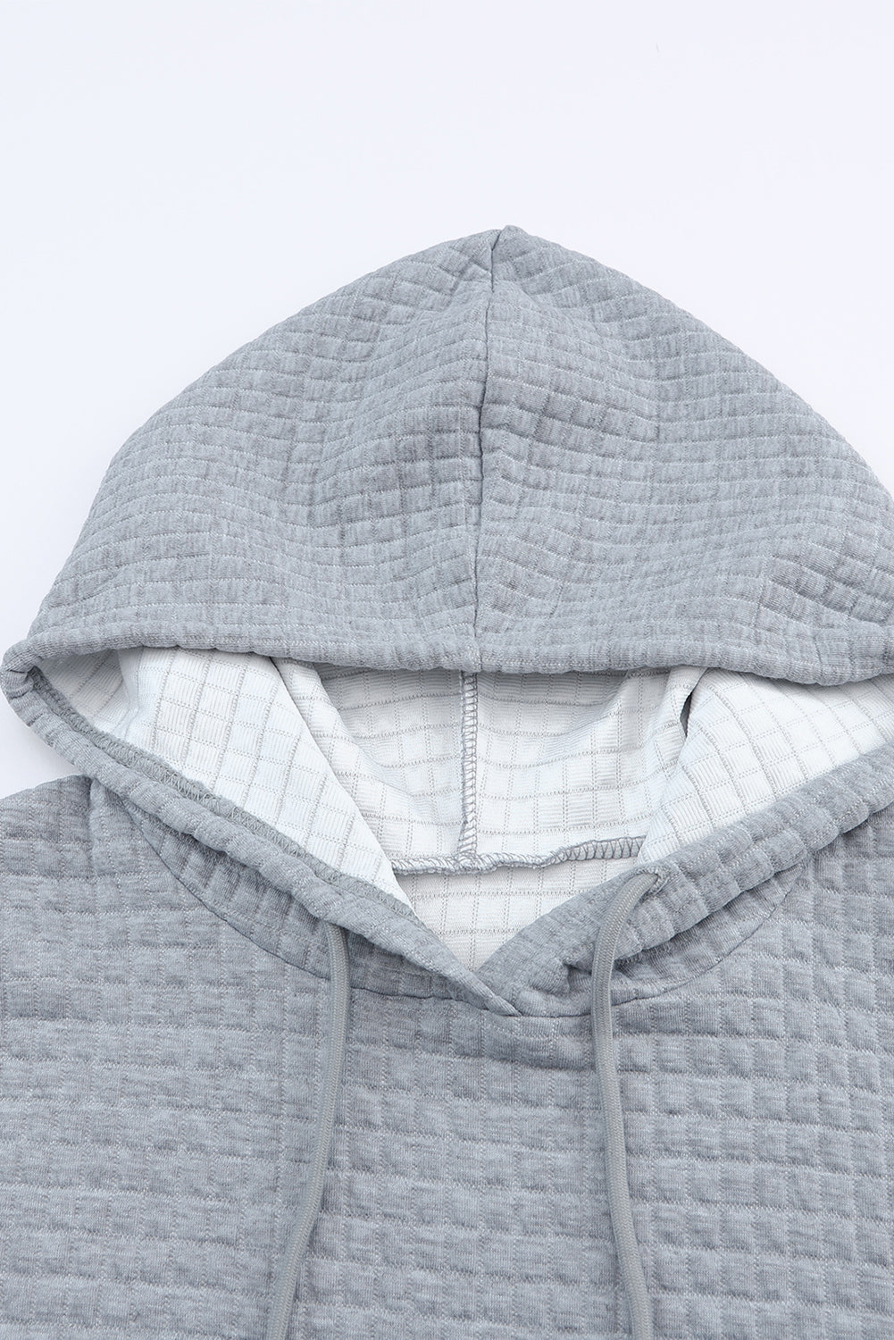 Khaki Lattice Textured Kangaroo Pocket Drawstring Hoodie