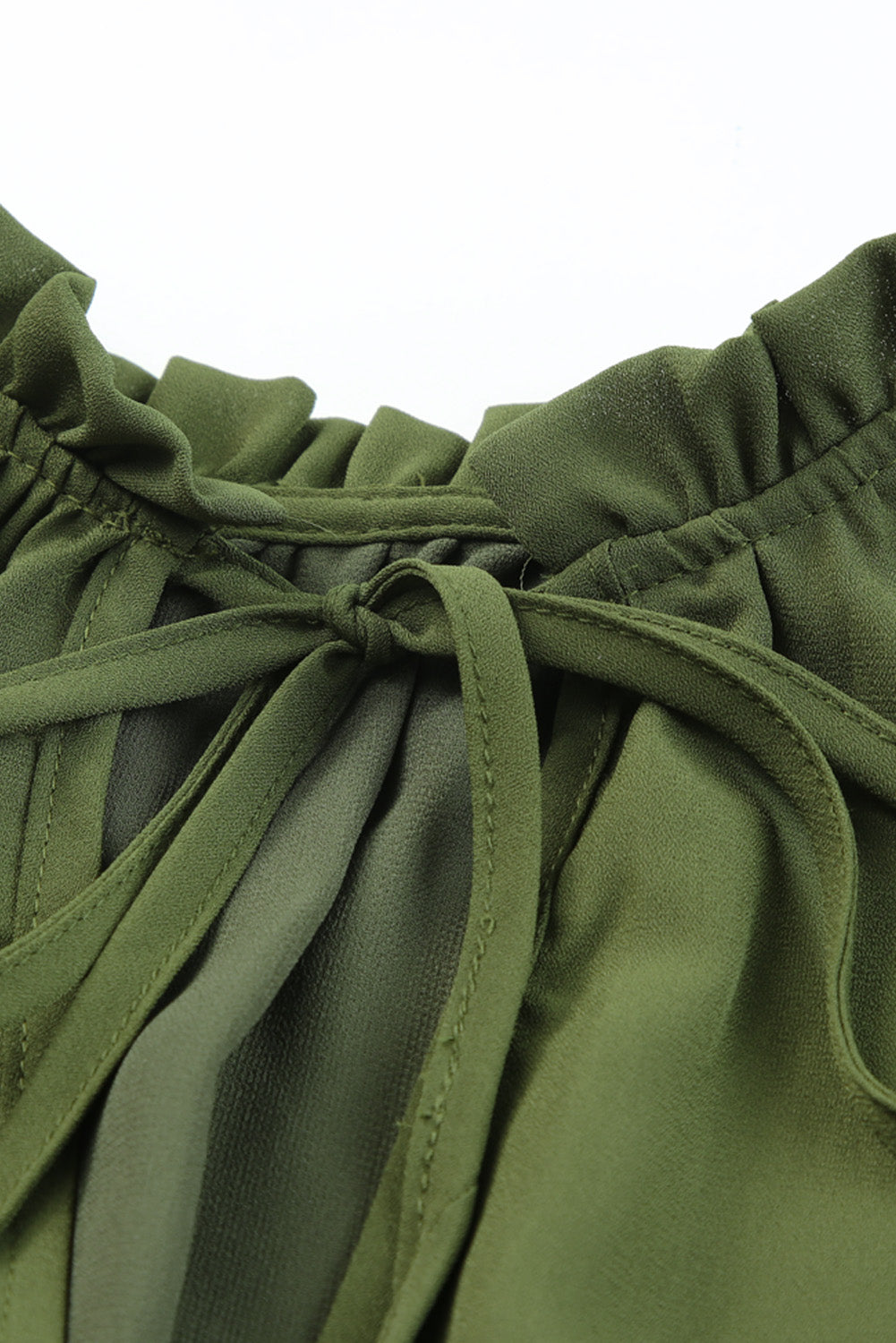 Olive Green Casual Lantern Sleeve V Neck Short Tiered Dress