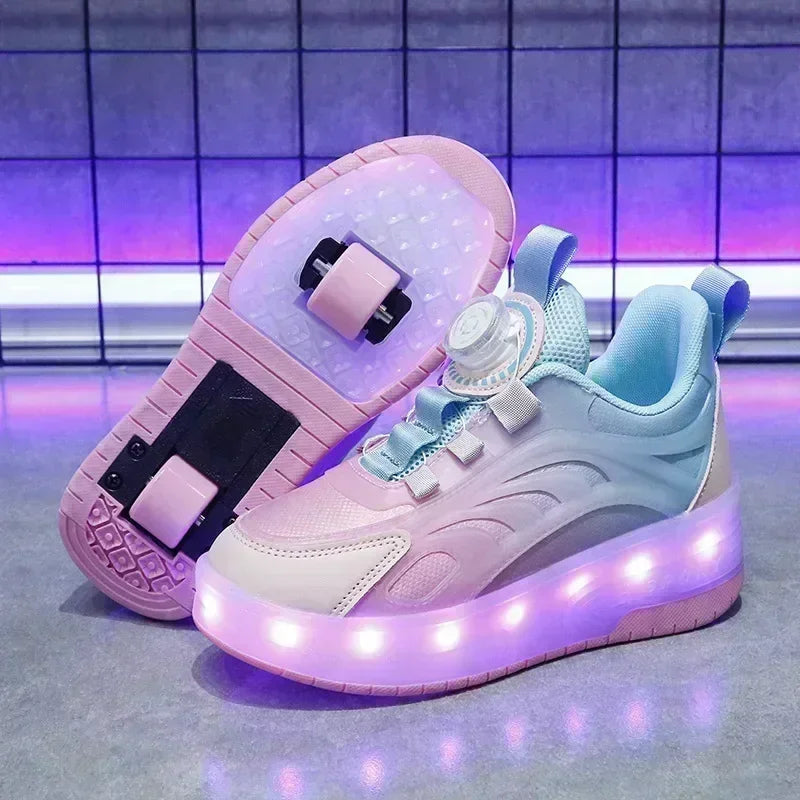 Kids USB Rechargeable Luminous Roller Skate Shoes - 2 Wheels (Heelys)