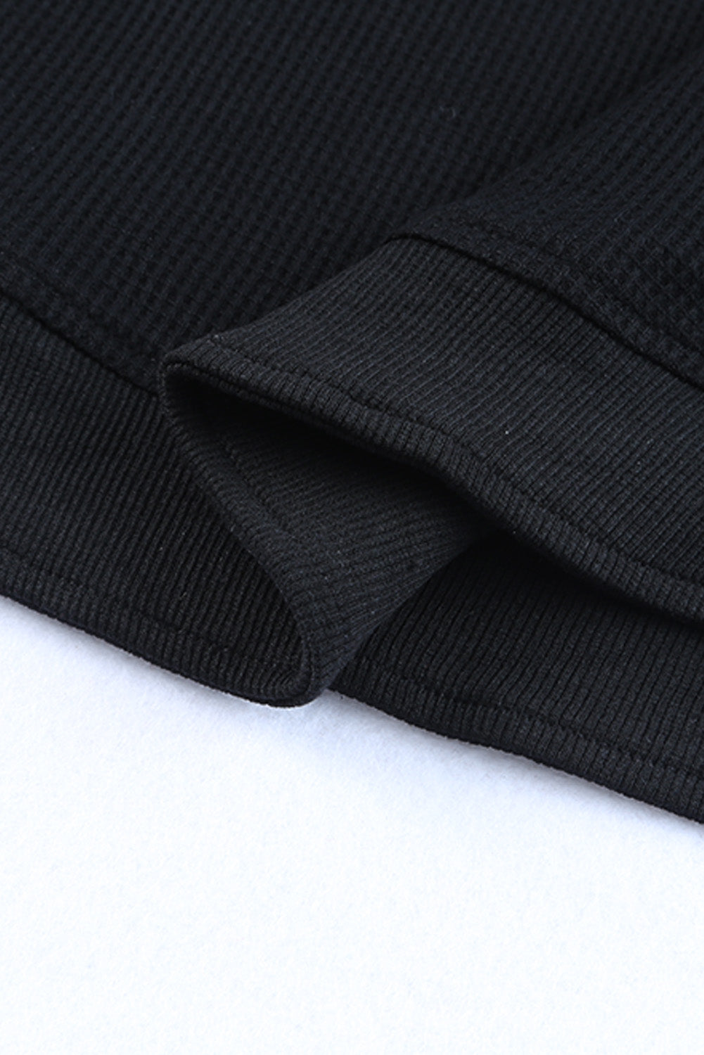 Black Crew Neck Ribbed Trim Knit Long Sleeve Top