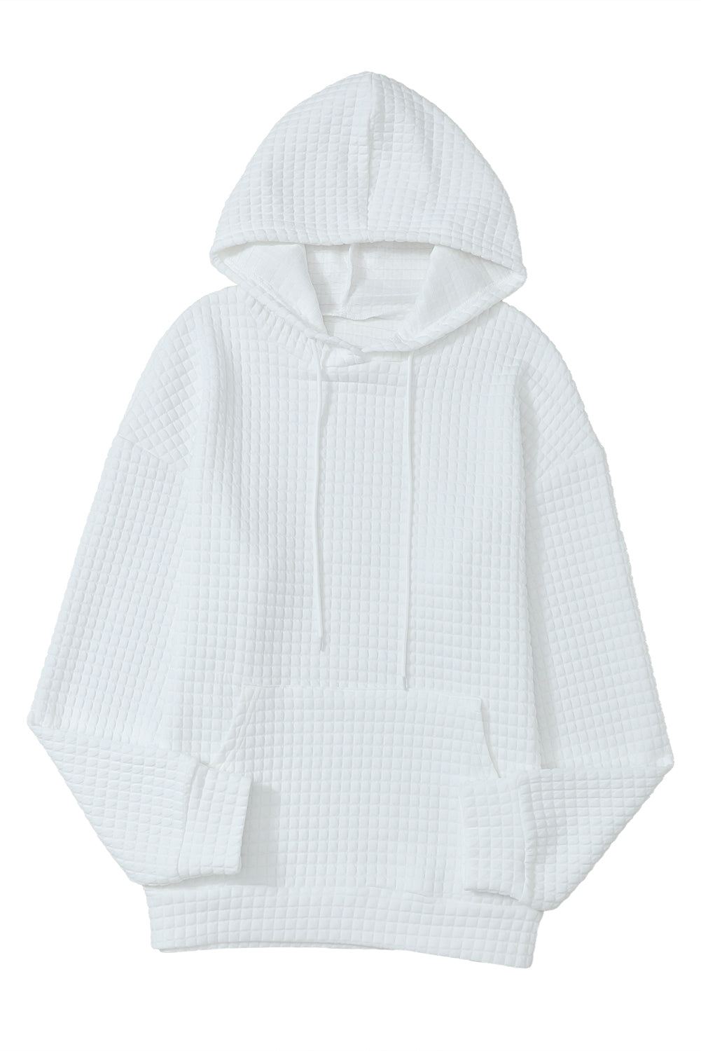 Khaki Lattice Textured Kangaroo Pocket Drawstring Hoodie