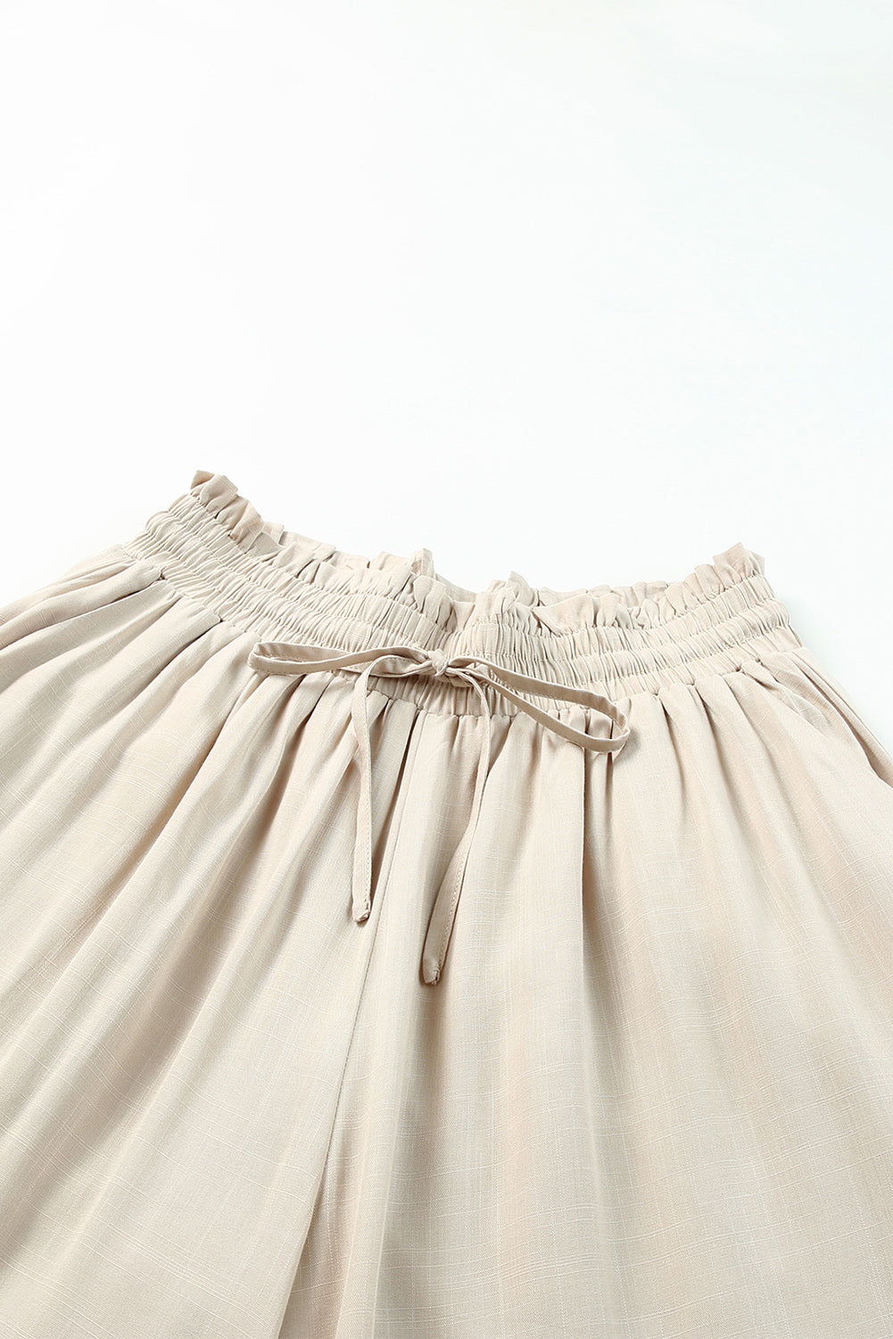 Beige Drawstring Smocked High Waist Wide Leg Pants