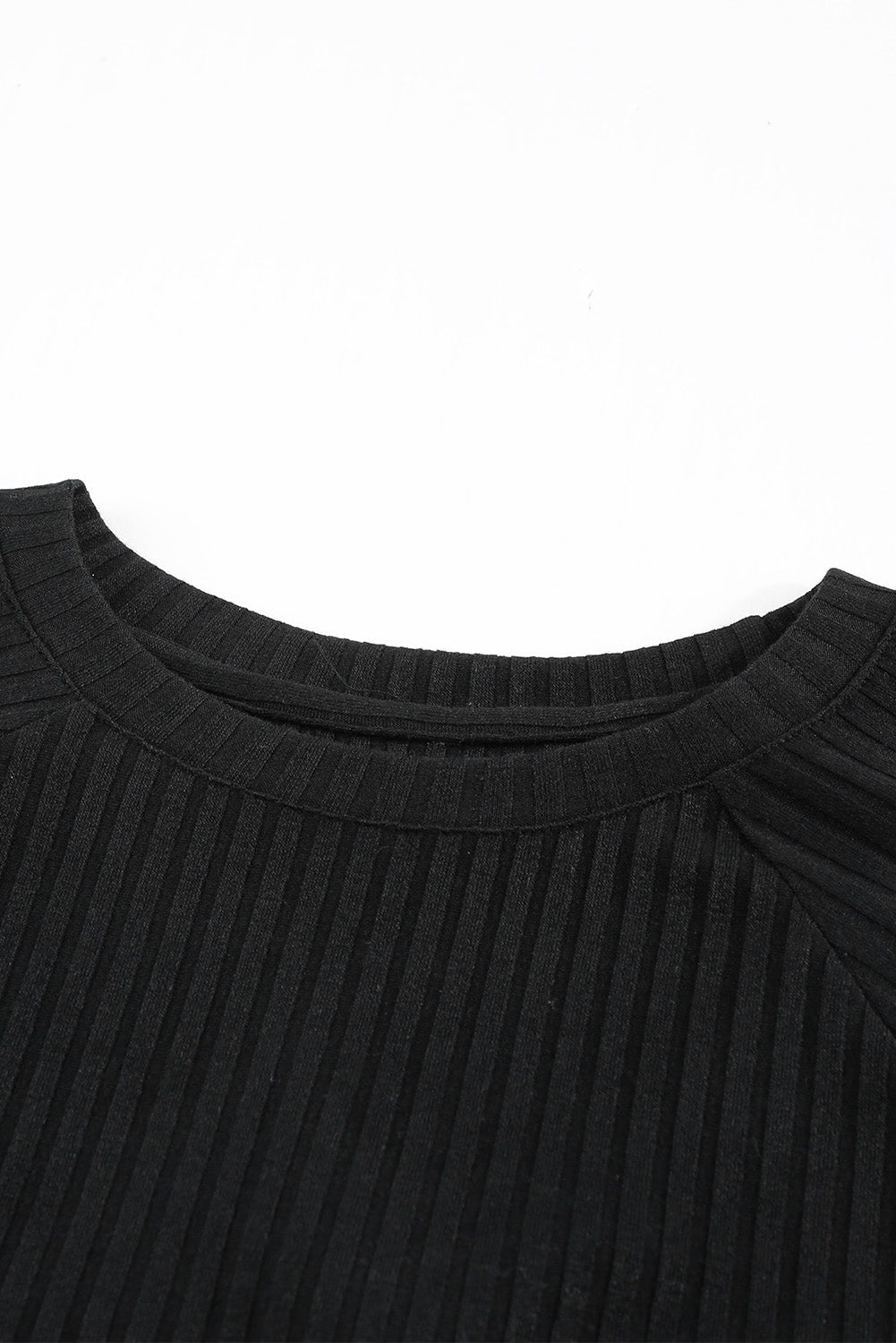Black Round Neck Empire Waist Ribbed Short Knit Dress