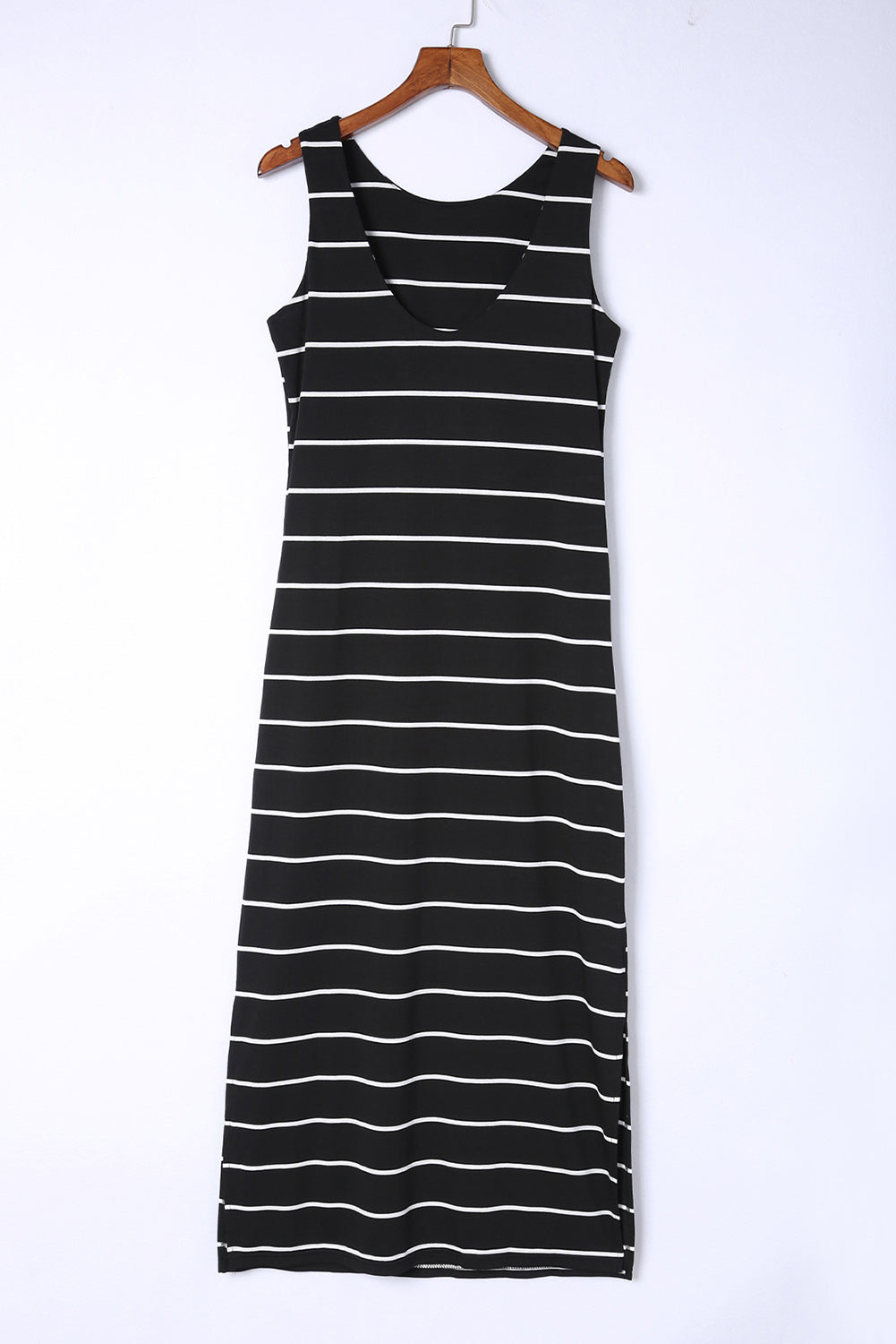Brown Striped Backless Casual Side Slits Maxi Dress