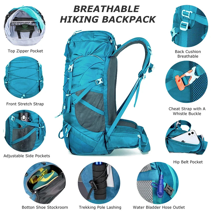 WESTTUNE 50L Multifunctional Hiking Backpack with Rain Cover
