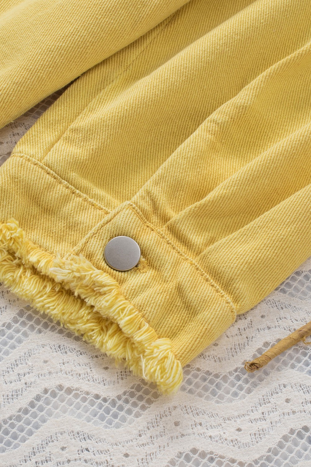 Yellow Distressed Raw Hem Denim Jacket with Chest Pockets