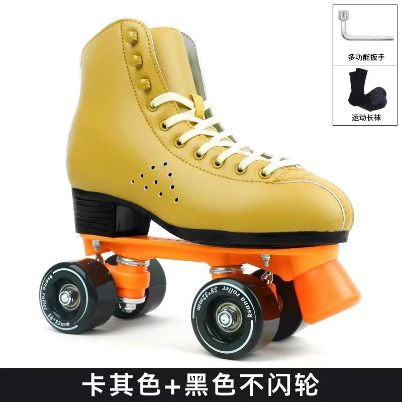 Breathable Microfiber Leather Quad Skaters with LED Wheels
