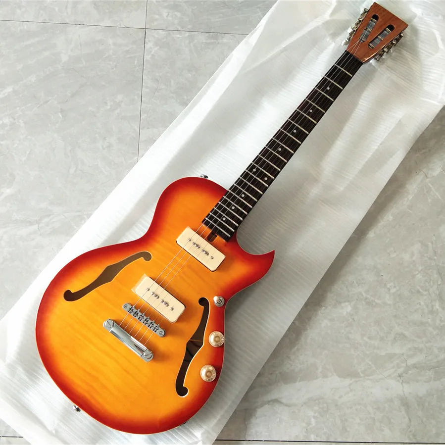 BJ-117 450 Left and Right Handed Mahogany Semi Hollow Body, Rosewood Fingerboard Electric Guitar - Orange/Flame Maple