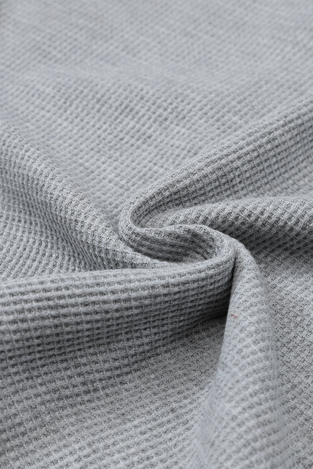 Gray Solid Color Waffle Knit Long Sleeve Henley Shirt