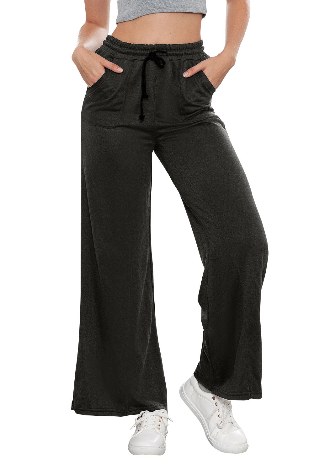 Apricot Mineral Washed Drawstring High Waisted Wide Leg Pants