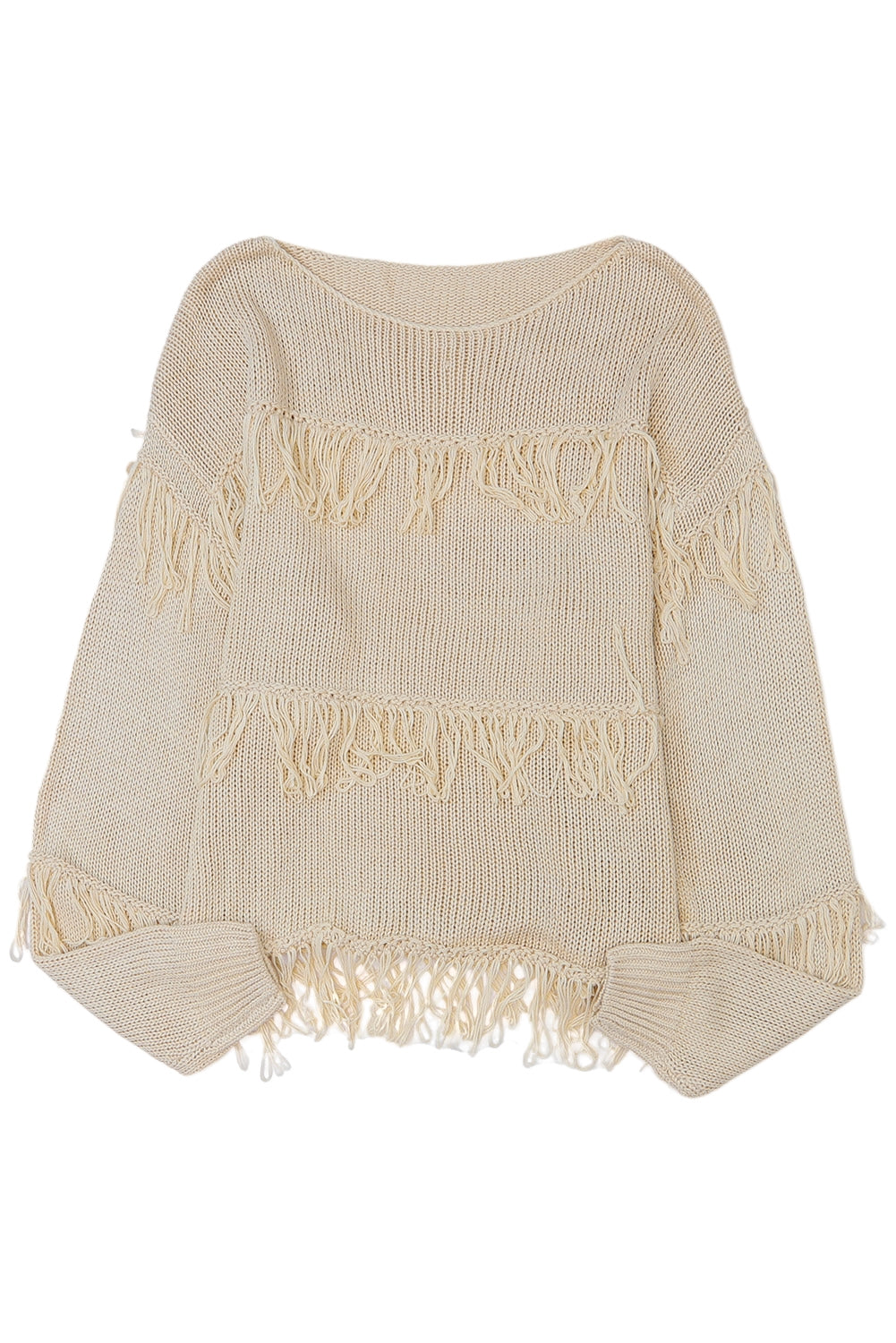Green Boho Fringe Tasseled Knitted Sweater