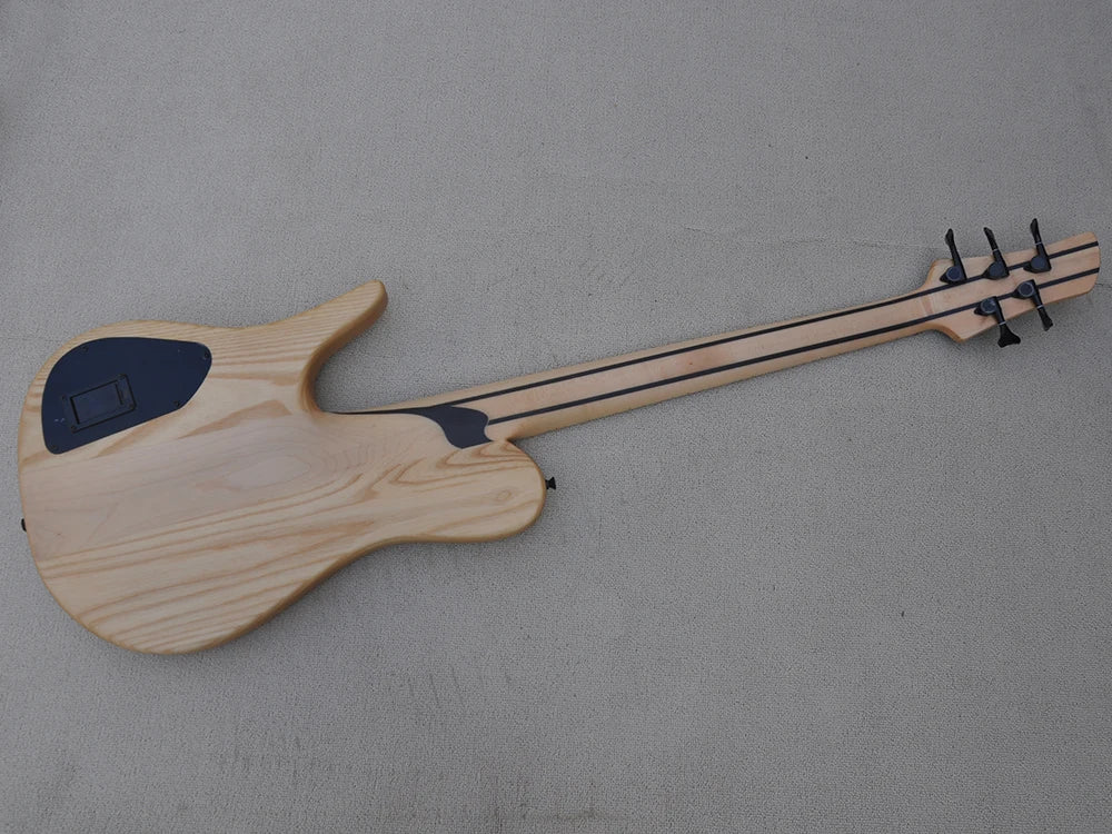 Blue 5 Strings Neck-thru-body Electric Bass Guitar with Burl Maple Veneer