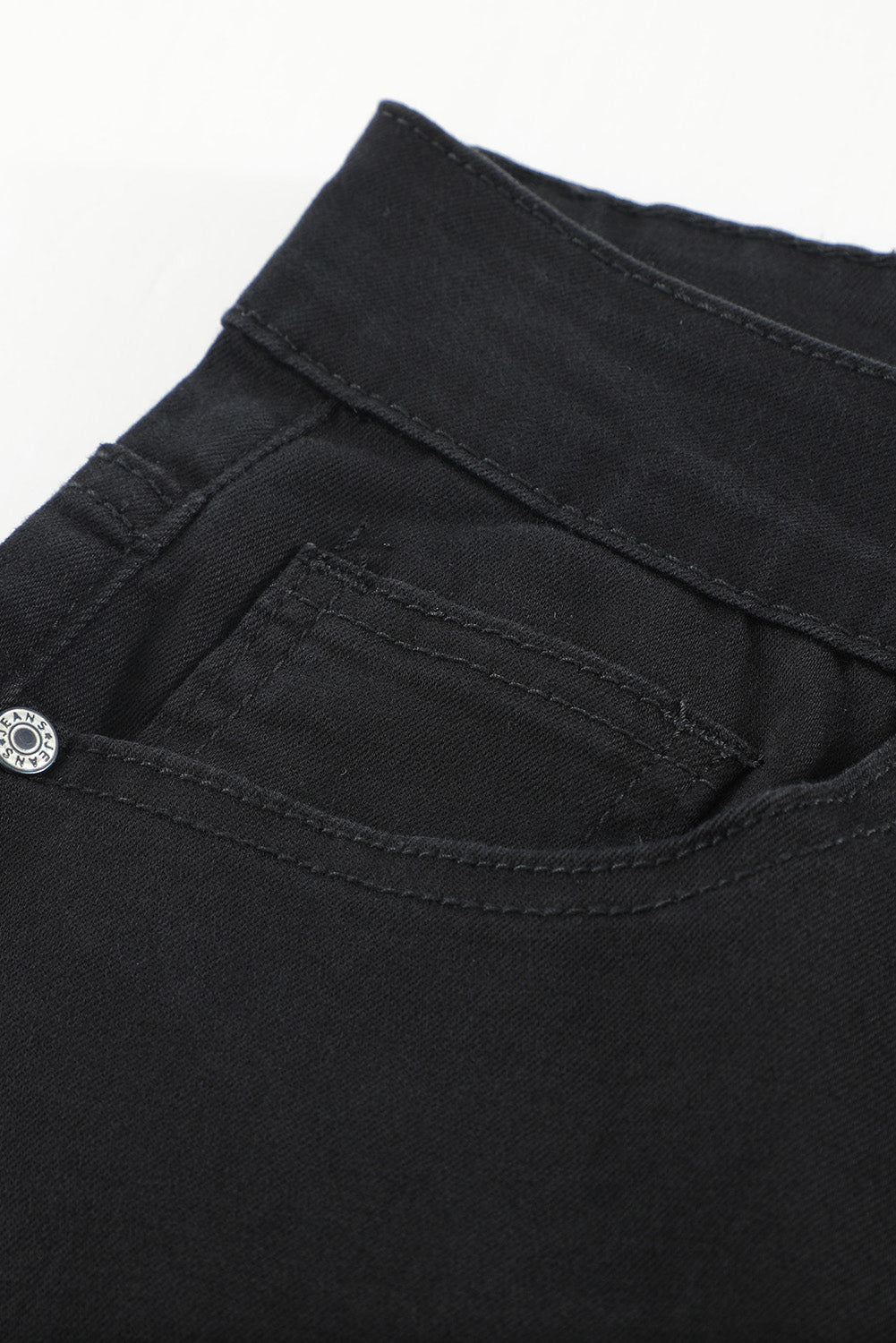 White Plain Buttons Frayed Raw Hem High Waist Denim Jeans