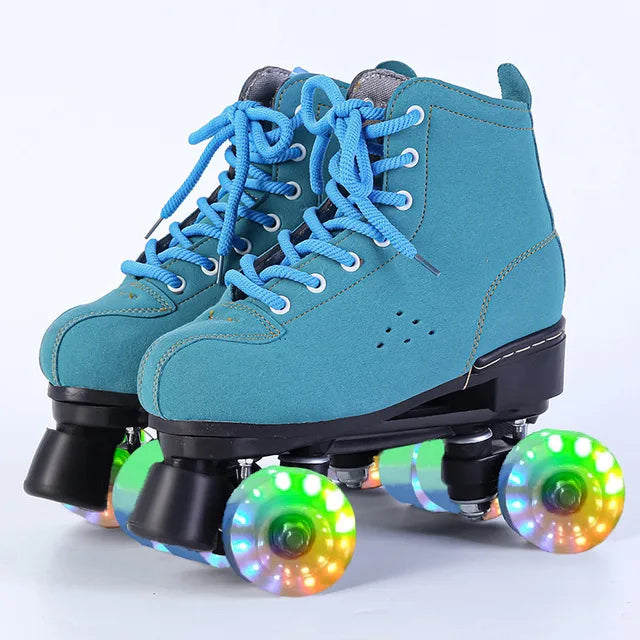 Women's Genuine Suede Outdoor Quad Roller Skates