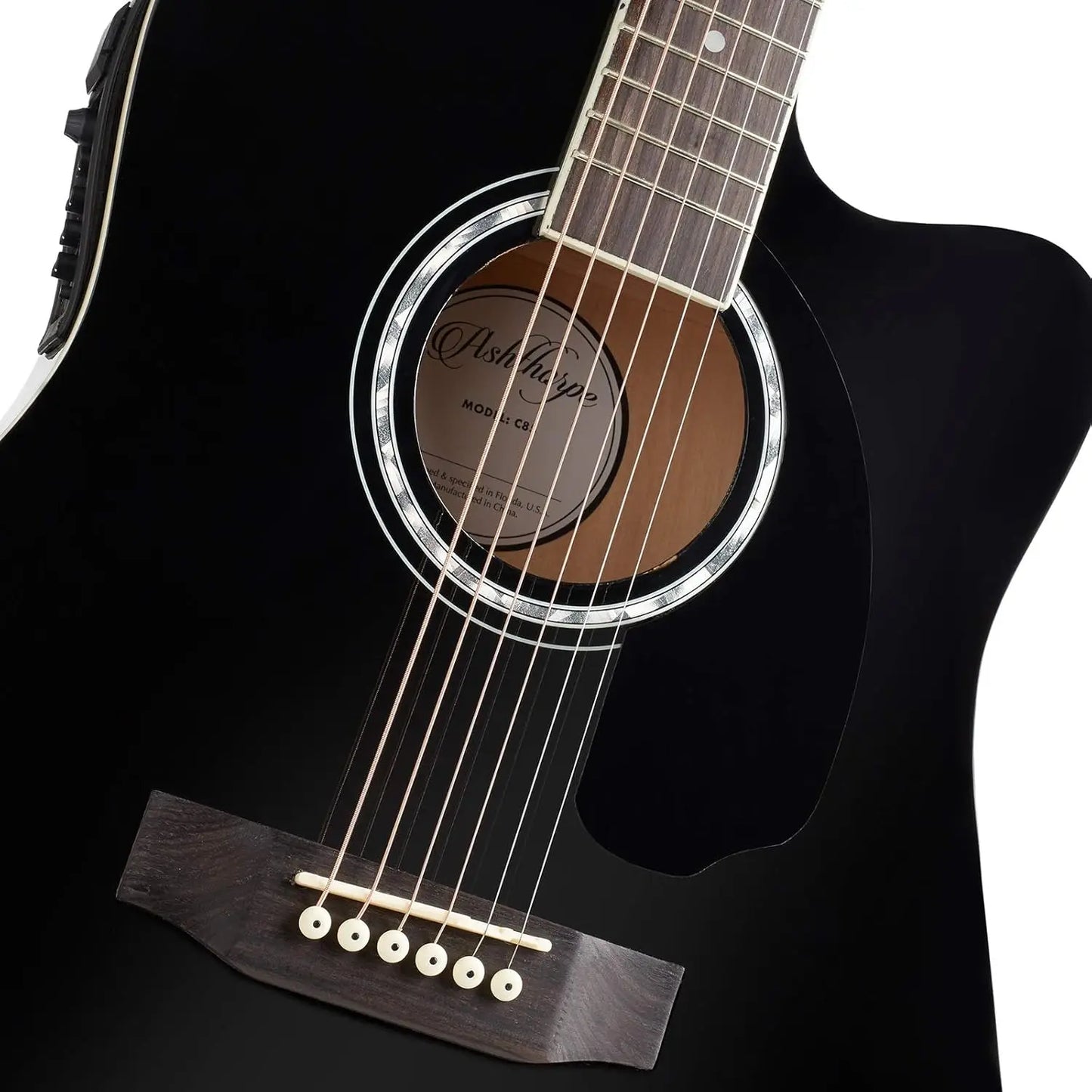 Ashthorpe Full-Size Cutaway Thinline Acoustic Electric Guitar Package - Premium Tone woods - Black