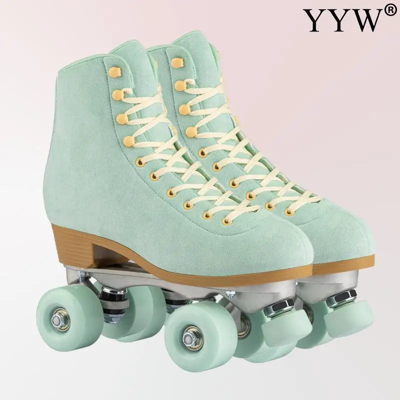 Women's Genuine Suede Outdoor Quad Roller Skates