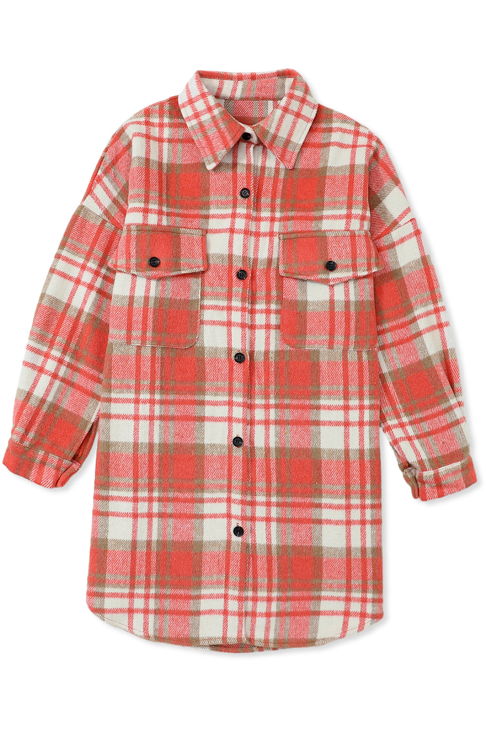 Sky Blue Plaid Flap Pocket Long Sleeve Shacket
