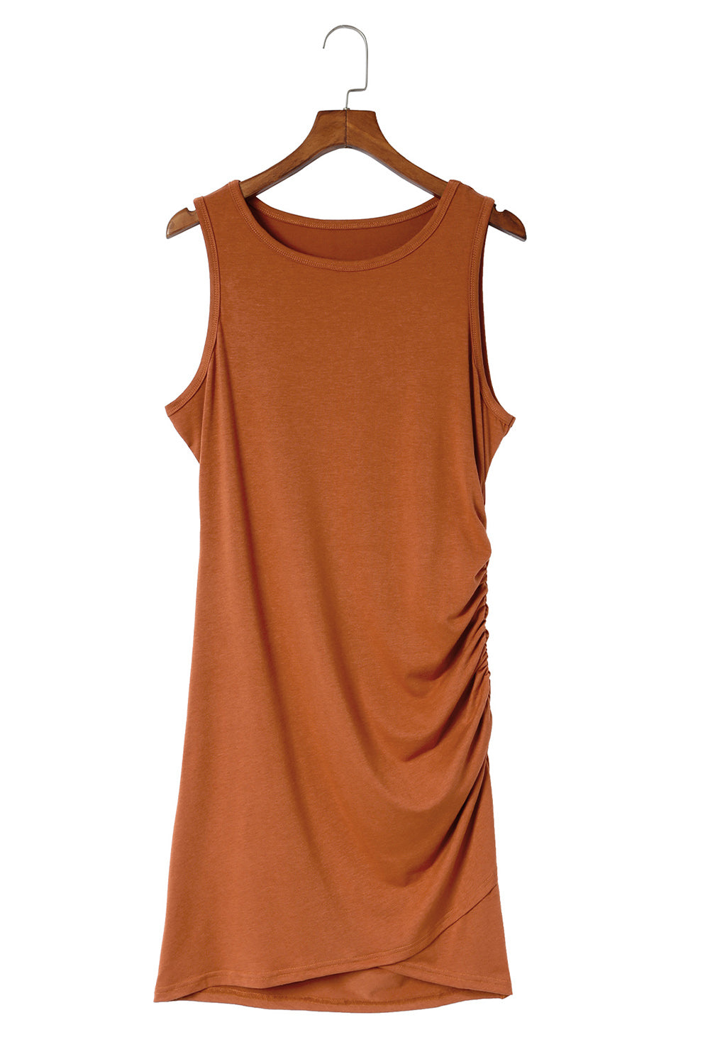 Red Casual Sleeveless Ruched Short Tank Dress