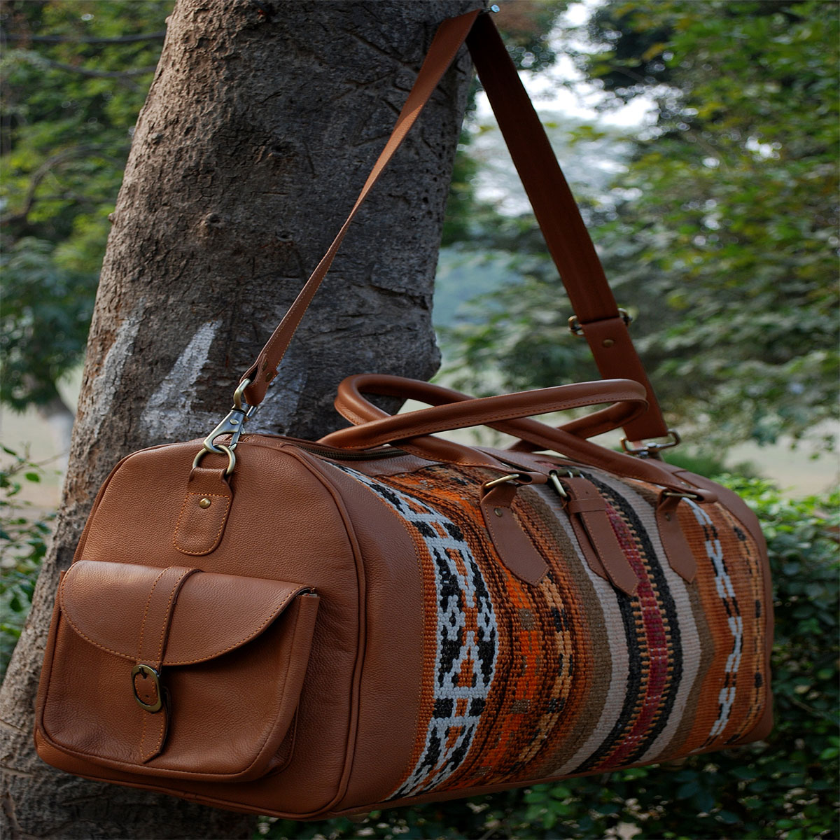Kilim Leather Metallic Bronze Duffle Bag