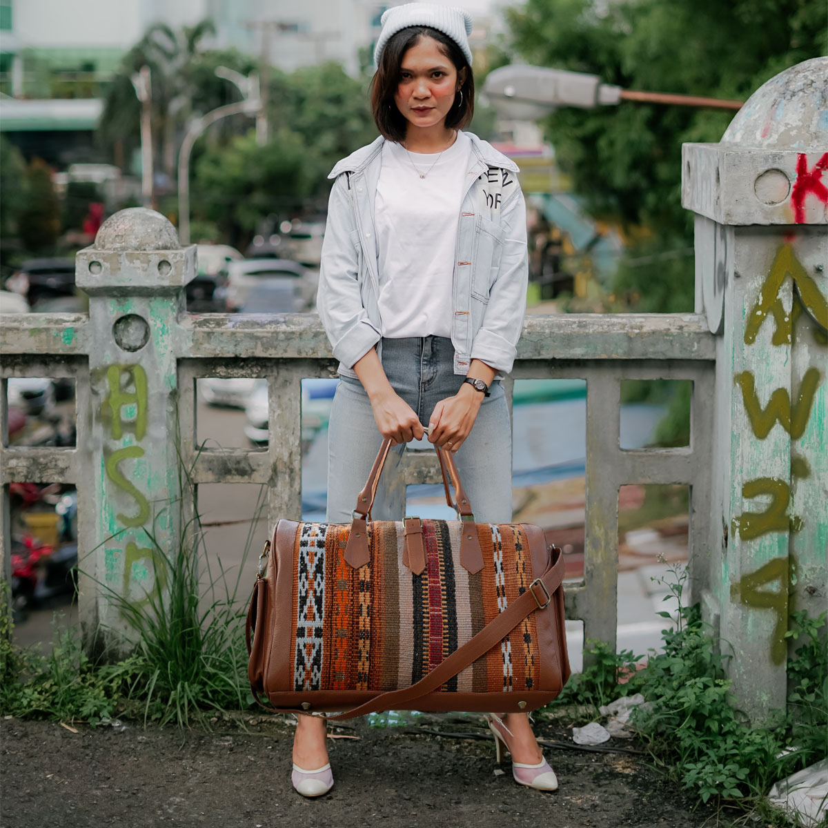 Kilim Leather Metallic Bronze Duffle Bag