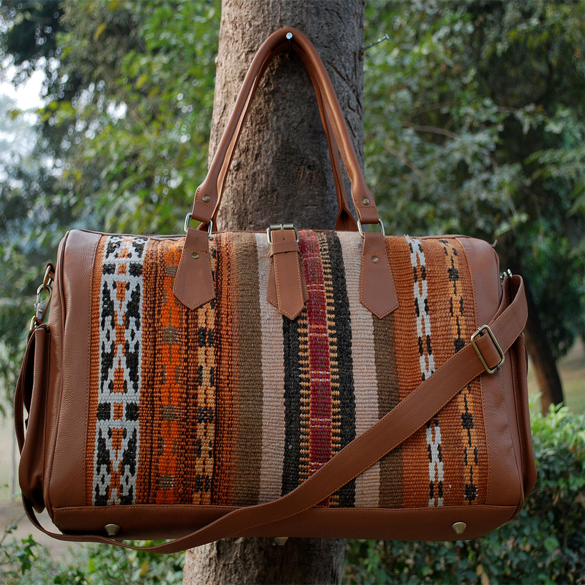 Kilim Leather Metallic Bronze Duffle Bag