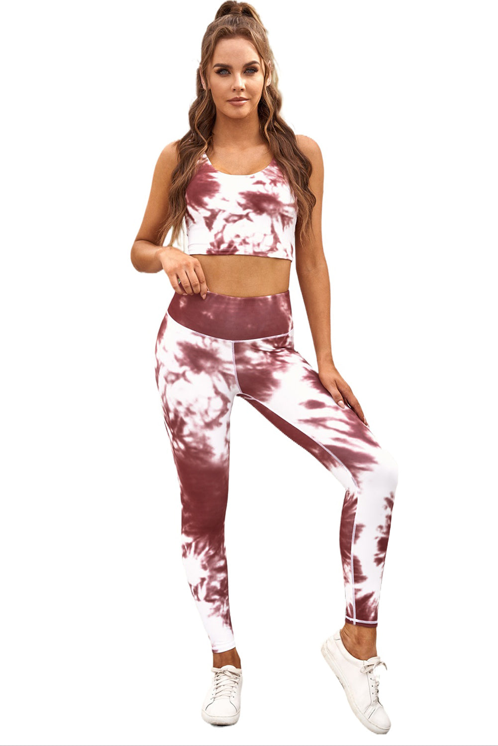 Red Tie-dye Sport Tank & Leggings Set