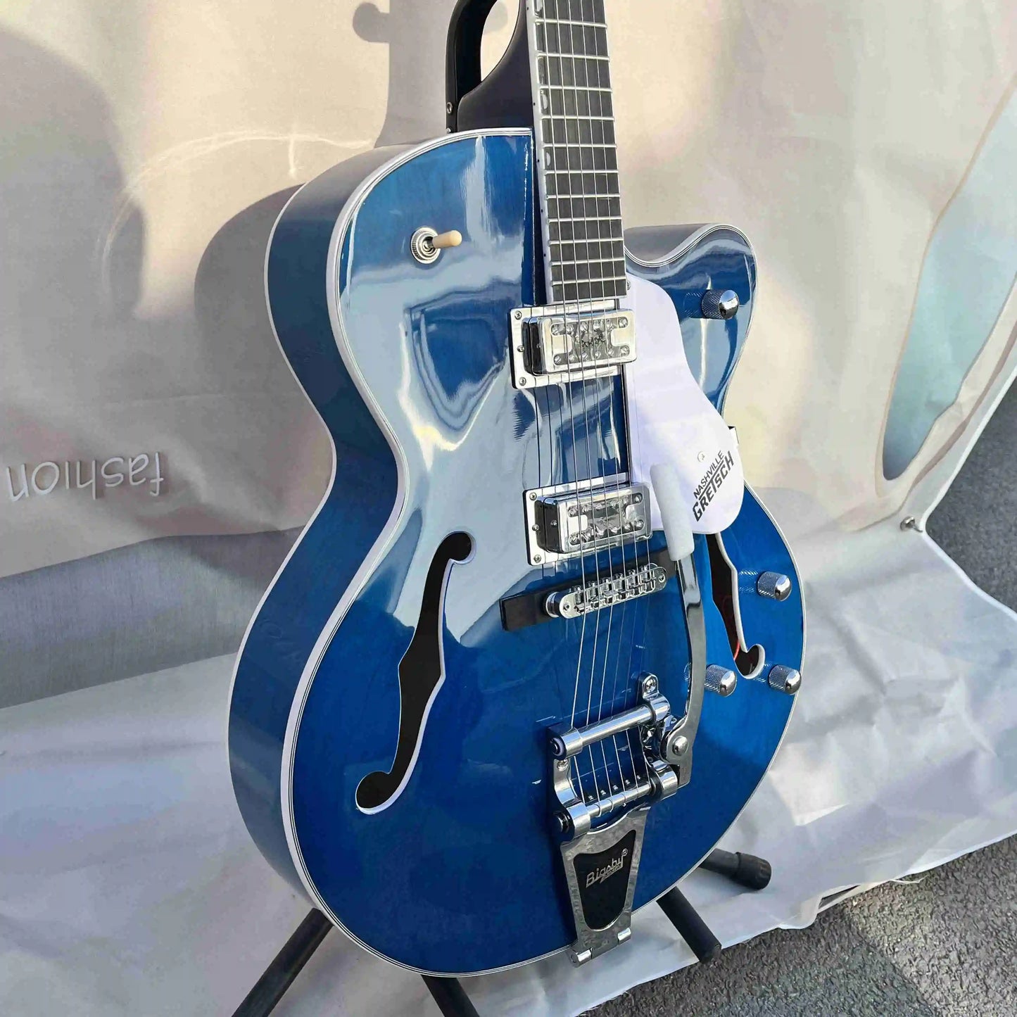 Blue Semi-Hollow 6-String Tremolo, 22 Rosewood frets, Electric JAZZ guitar