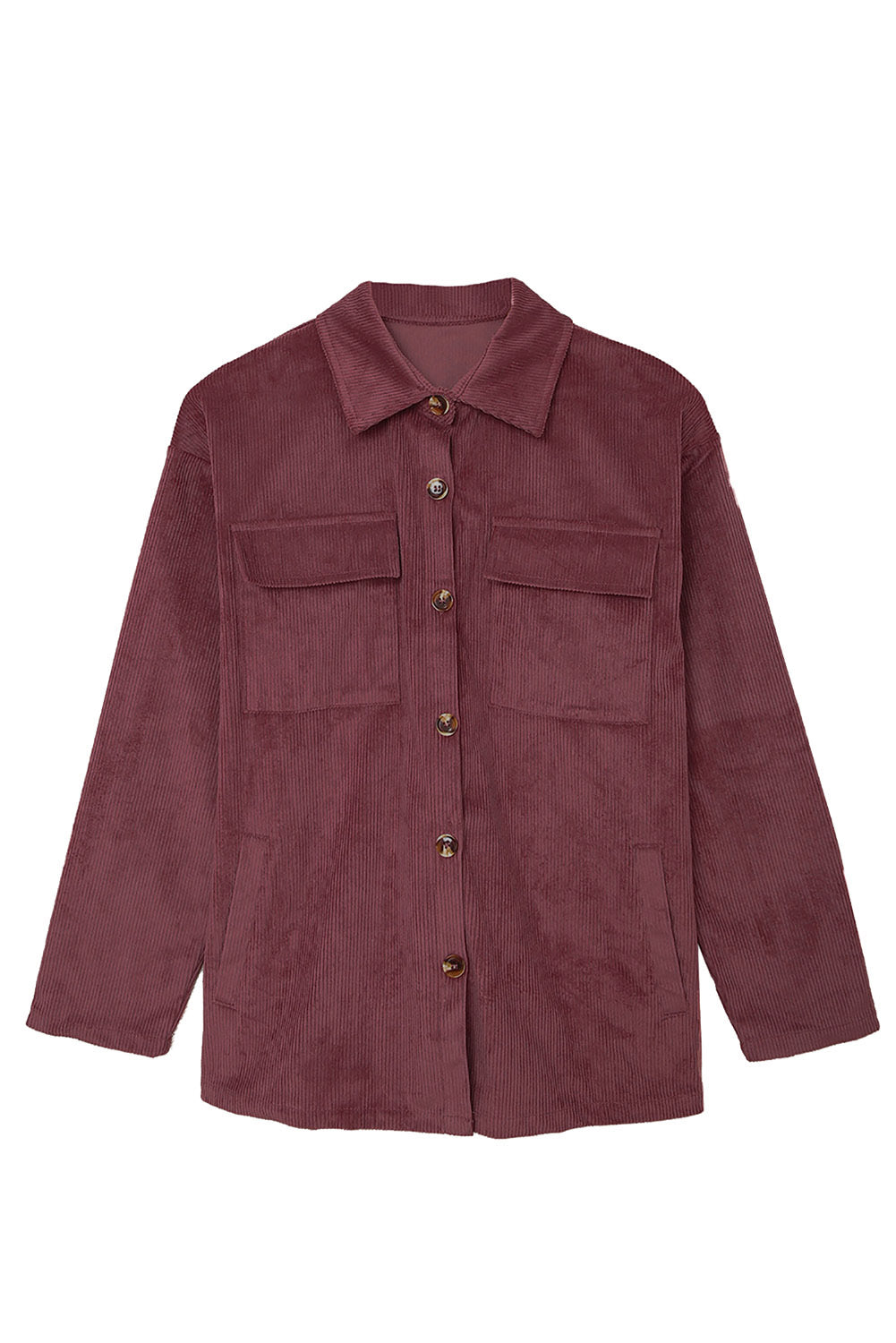 Pocketed Button Ribbed Textured Shacket
