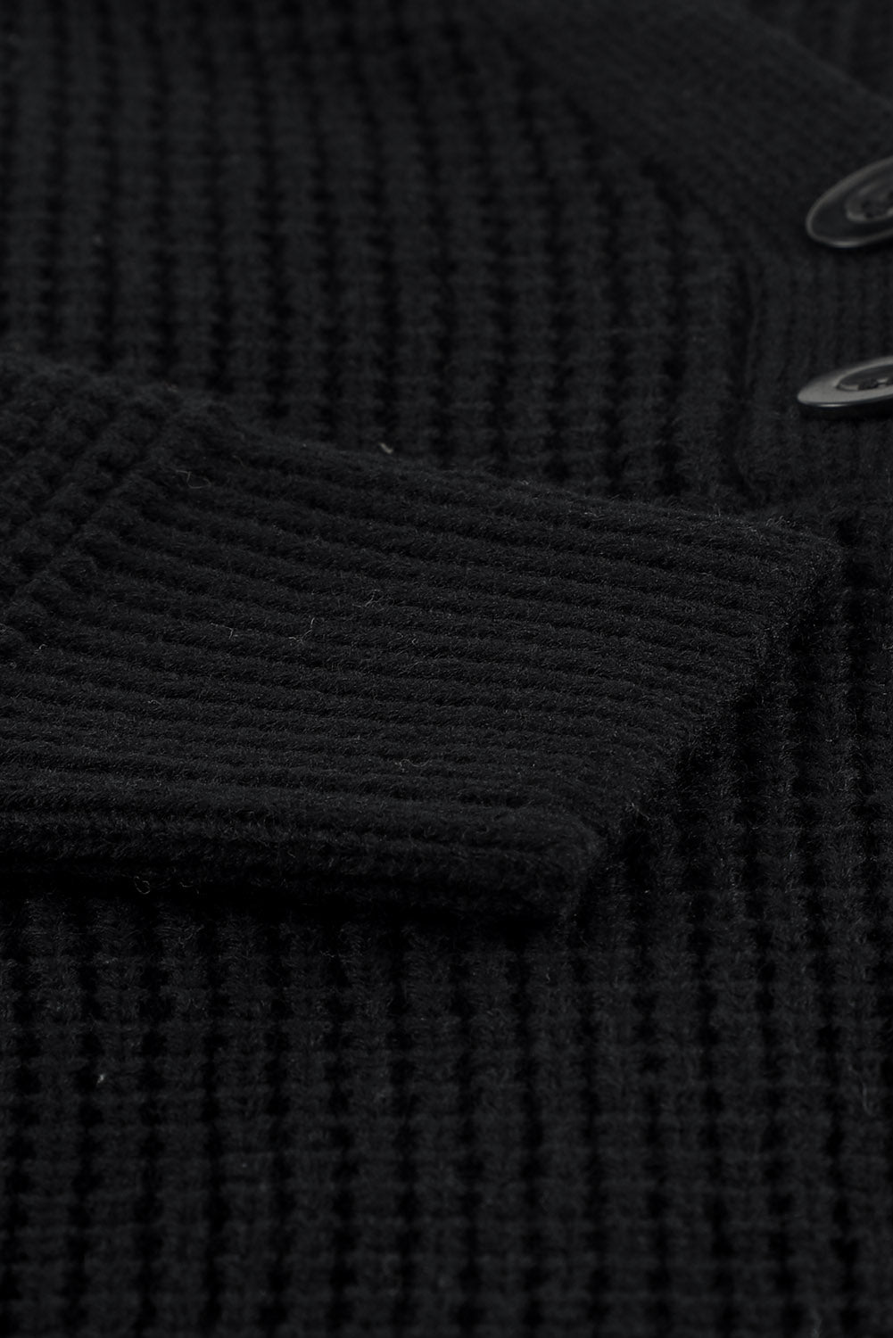 Grey Button Notched Neck Drop Shoulder Waffle Knit Sweater Dress
