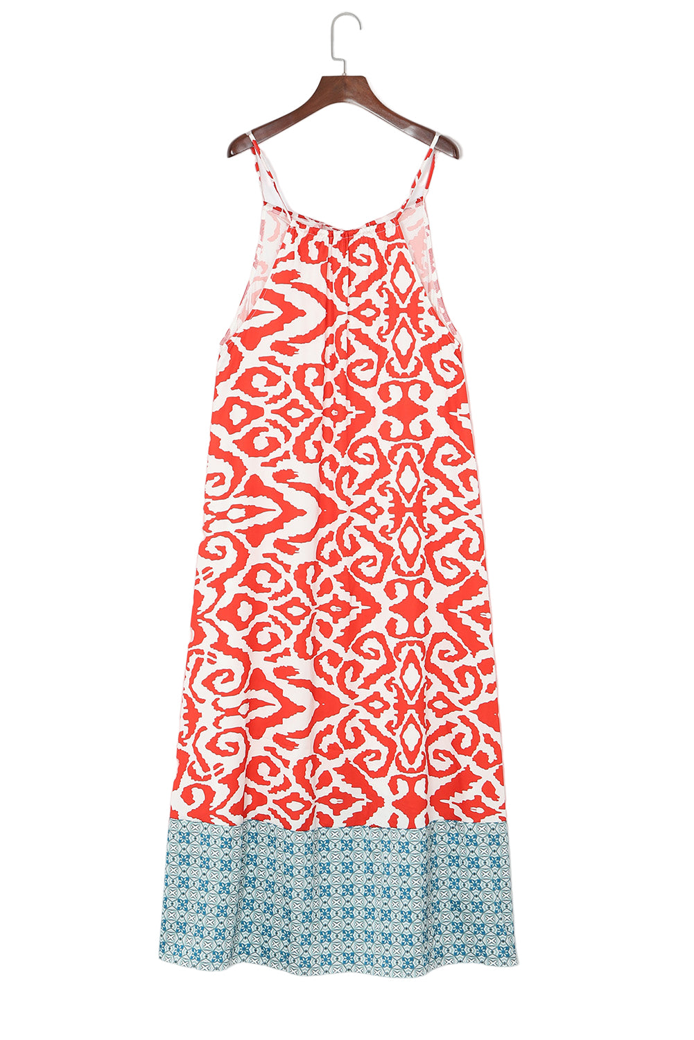 Orange Boho Geometric Print Sleeveless Maxi Dress