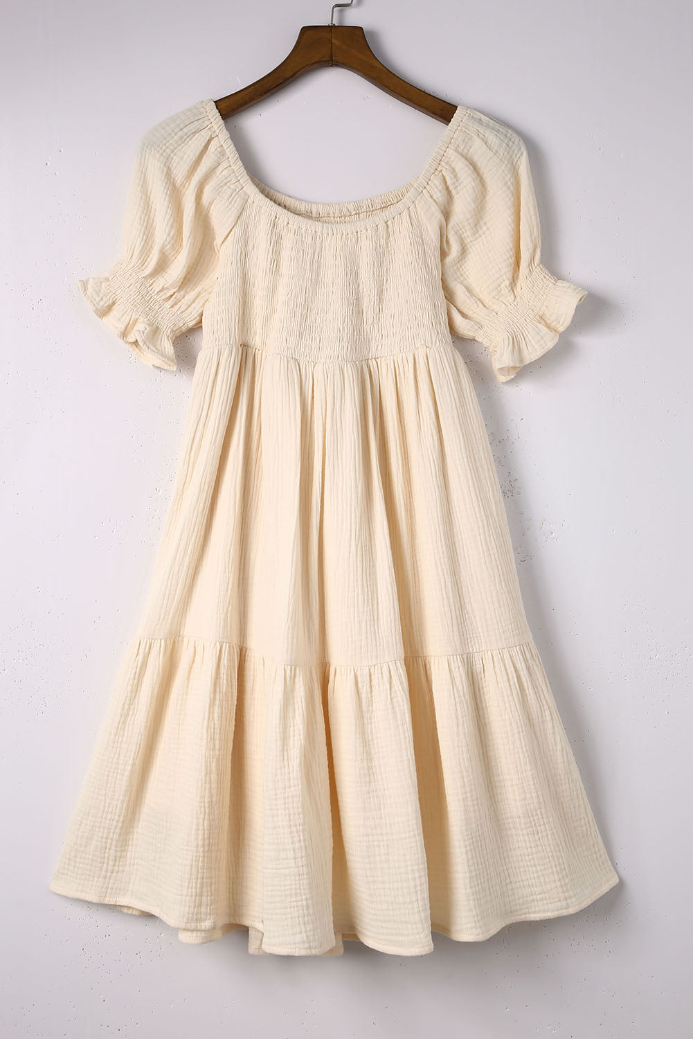 Apricot Puff Sleeve Square Neck Smocked Babydoll Dress