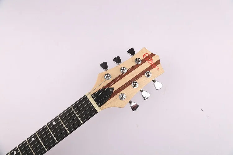 GECKO Natural Solid Mahogany Hollow Electric Guitar Wood Neck-Thru Body Silent Electric Guitar With Built-in Distortion Pedal