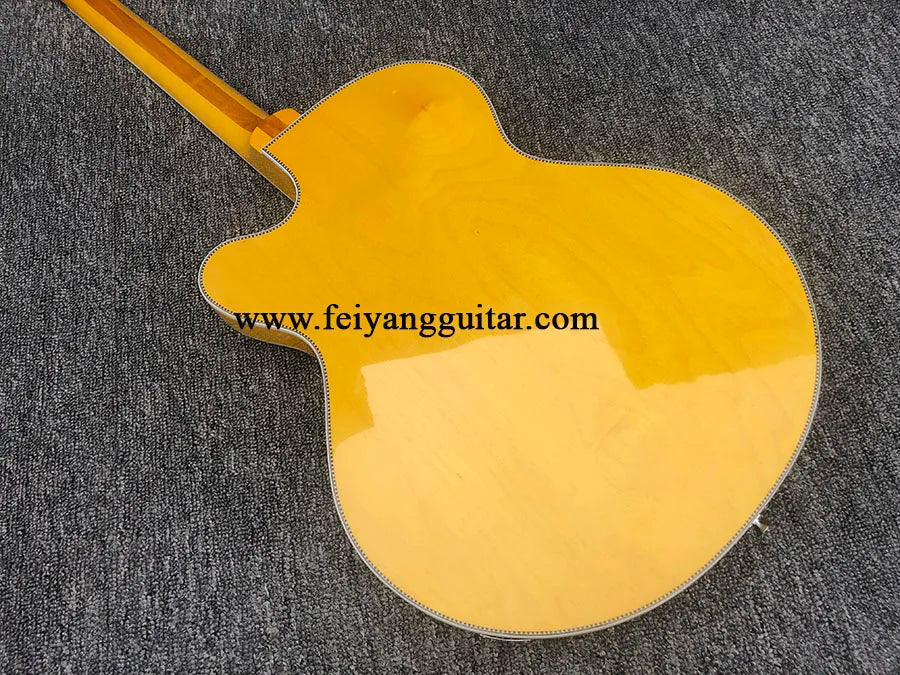 Yellow Hollow Body Electric Guitar with Gold Pickguard