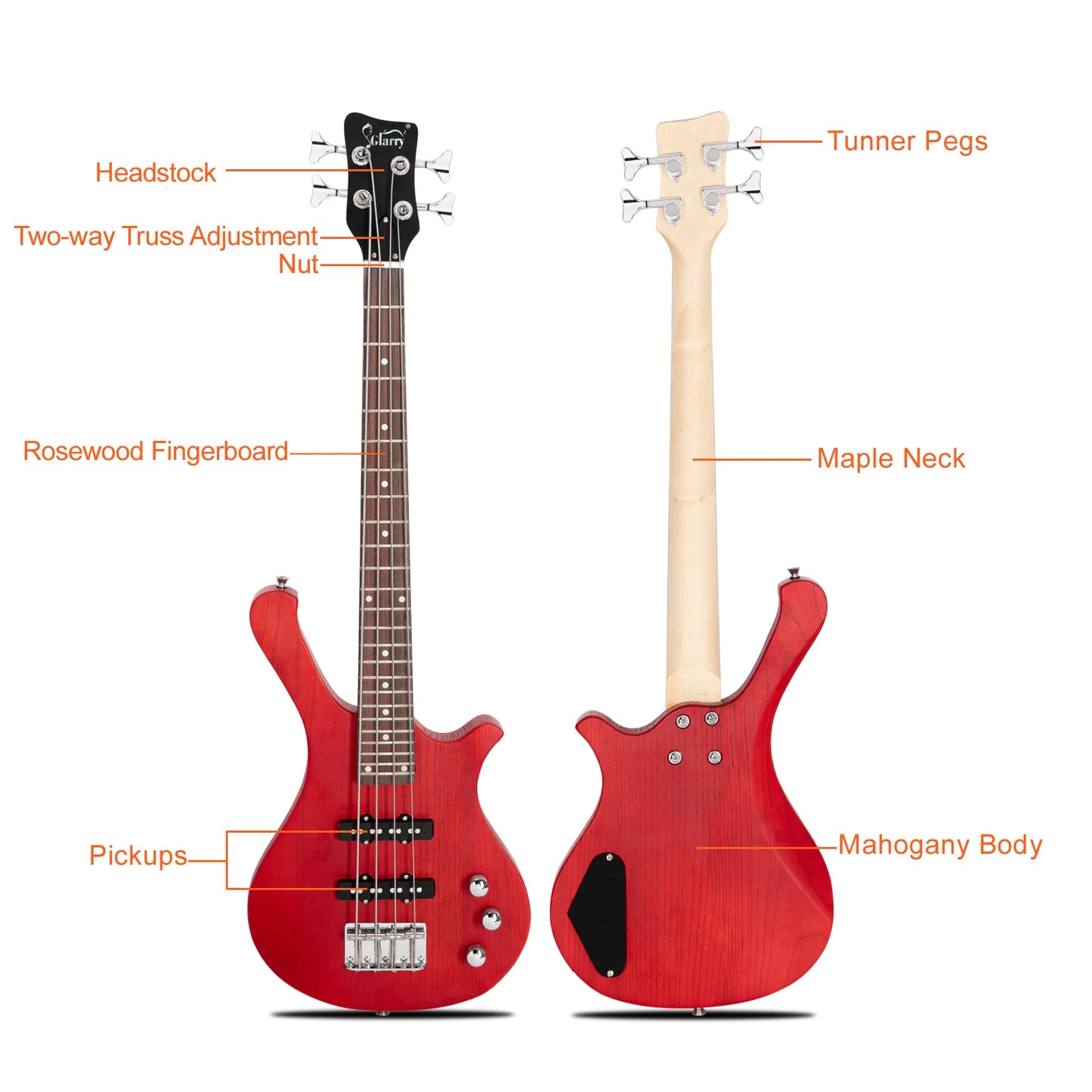 36" Red Mahogany Electric Bass Guitar