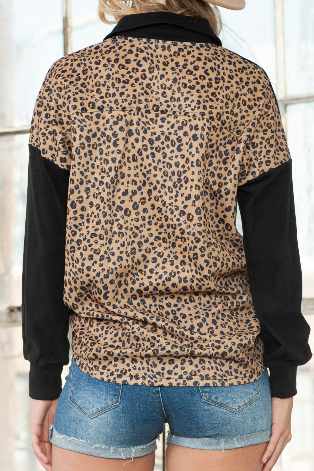 Black Casual Leopard Print Patchwork Shacket