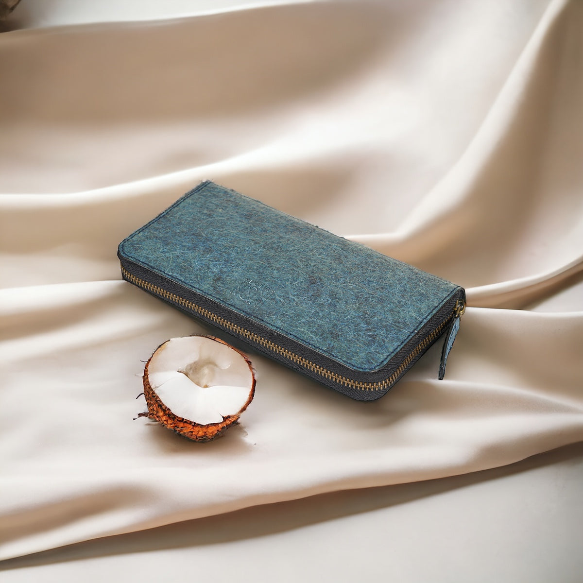 Coconut Leather Long Zip Wallet - Dark Indigo