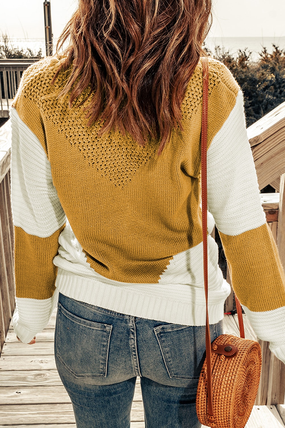 Black & White Colorblock Casual Chevron Pullover Sweater