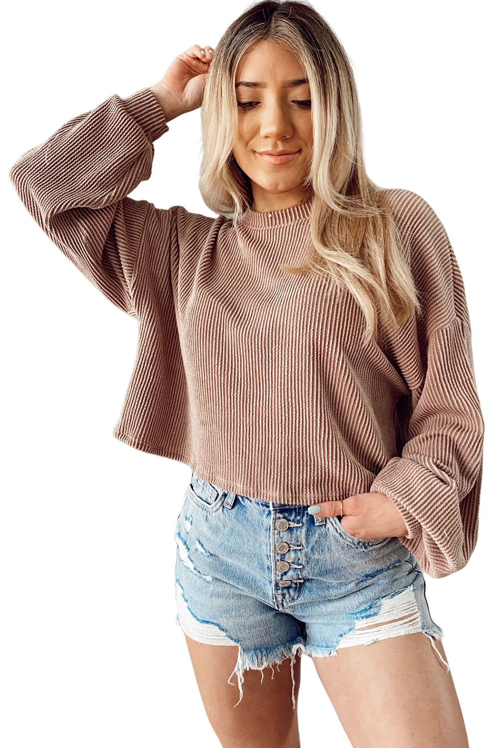 Black Casual Cording Drop Shoulder Puff Sleeve Blouse