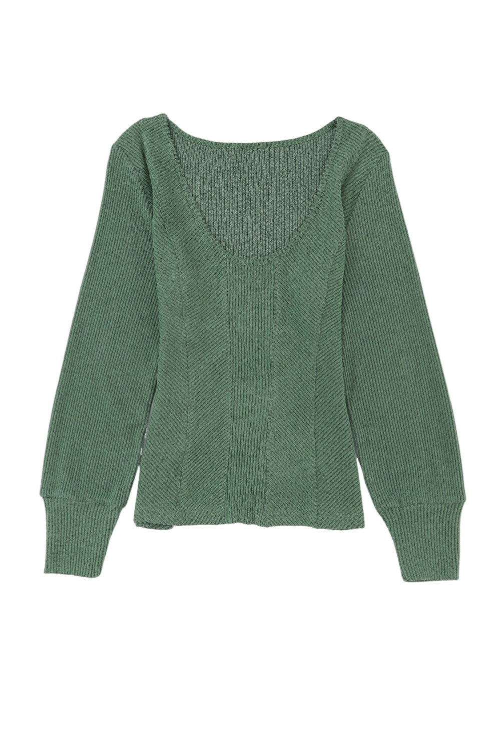 Brown U Neck Textured Long Sleeve Top