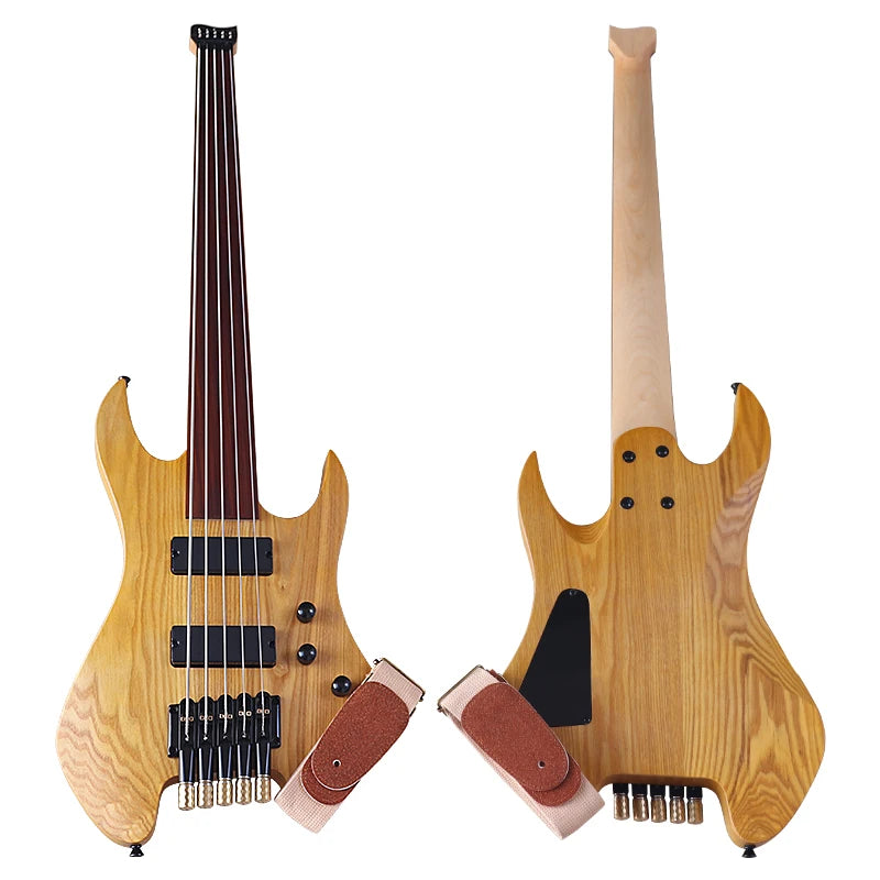 41 Inch Fretless Ashwood Body 5 Strings Headless Electric Bass Guitar