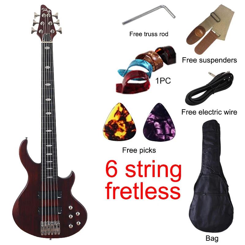 Fretless 6 String Electric Bass Guitar 43 Inch