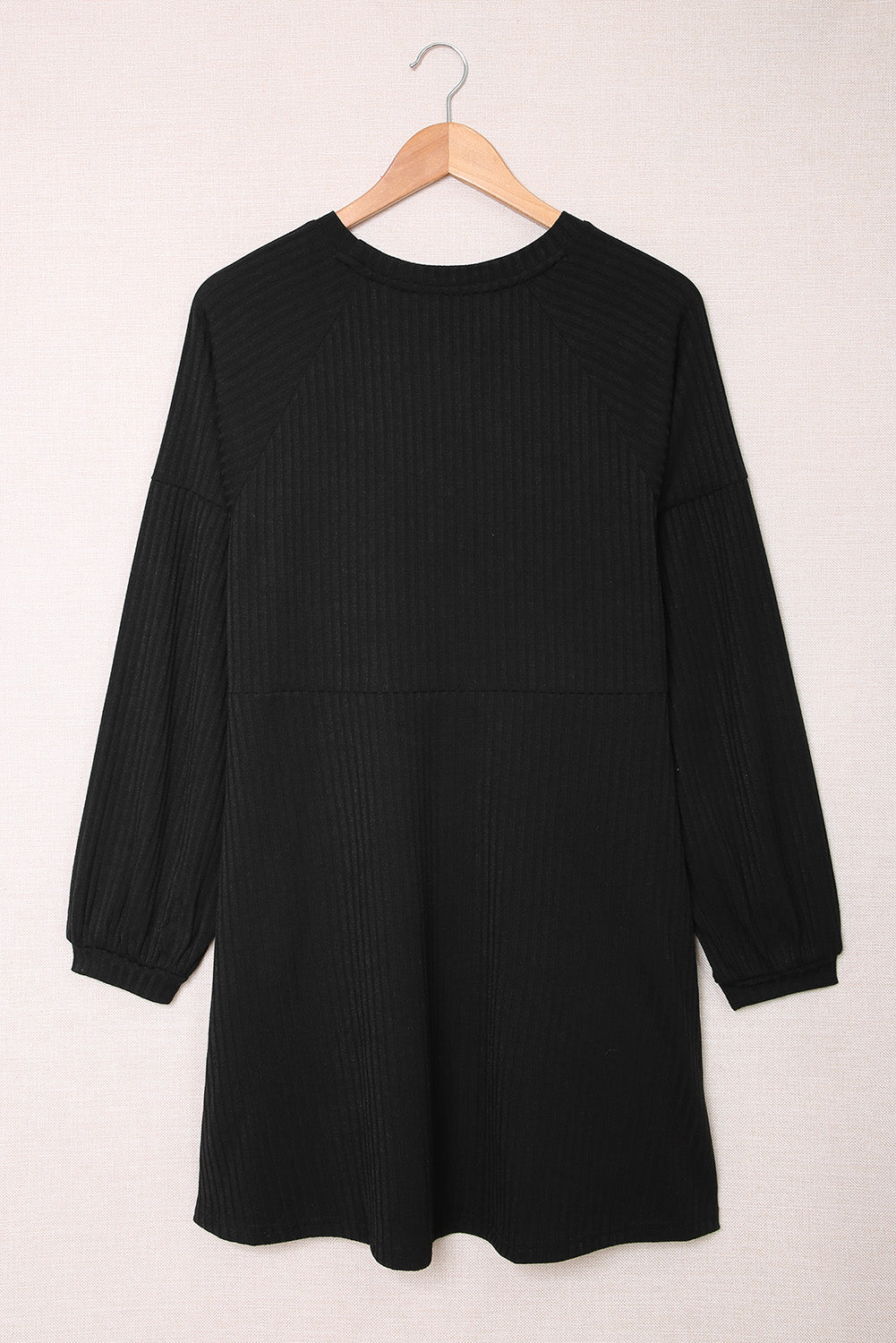 Black Round Neck Empire Waist Ribbed Short Knit Dress