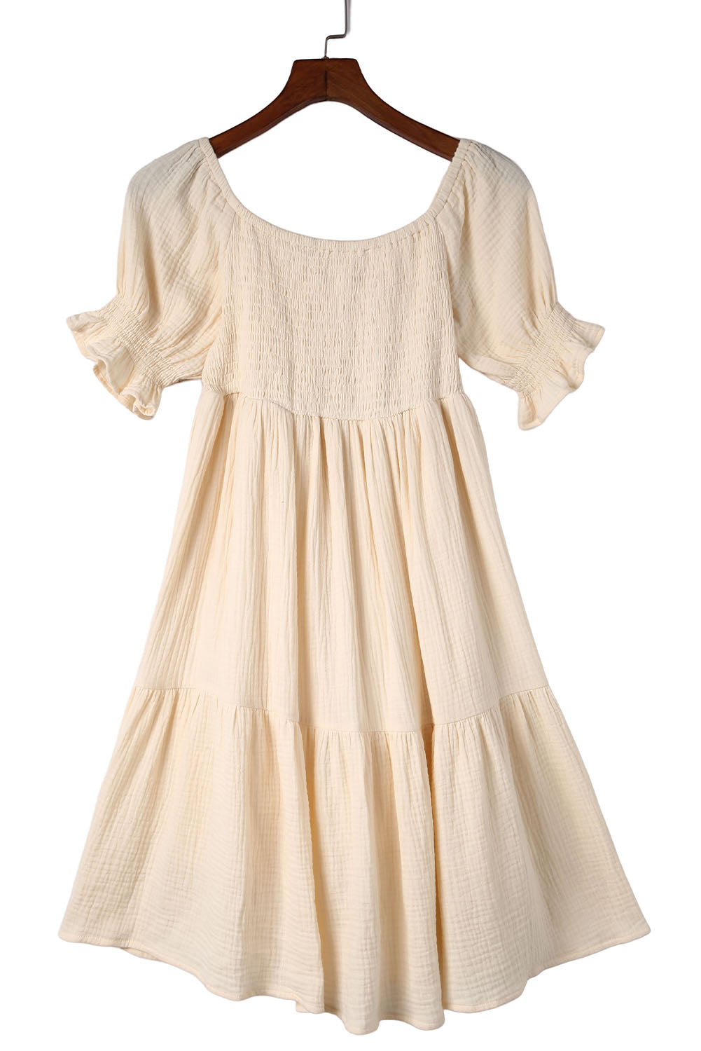 Apricot Puff Sleeve Square Neck Smocked Babydoll Dress