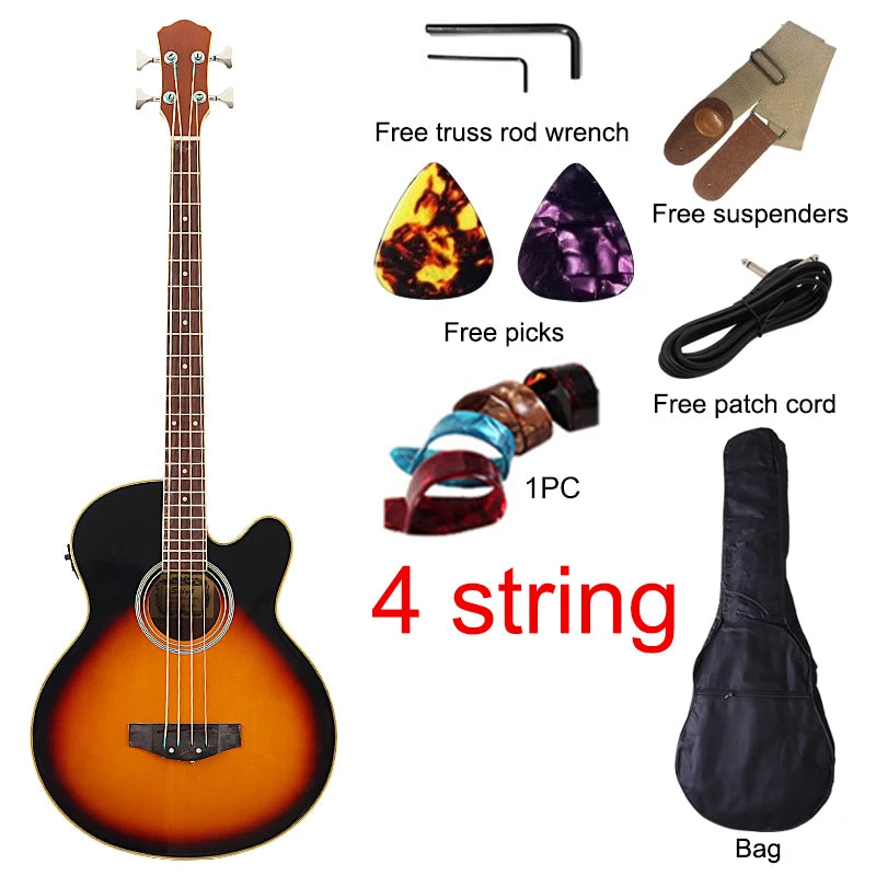 4 String 5 String Natural Color Electric Acoustic Bass Guitar Matte Big Jumbo Bass Guitar 43 Inch 24 Frets with EQ